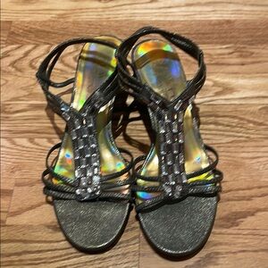 New York Transit Silver Gray Wedges with Metallic Accents